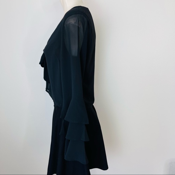 CHARLOTTE RUSSE Tie front shirt SHEER KNIT solid black LAYERED SLEEVES dressy M - Picture 5 of 11